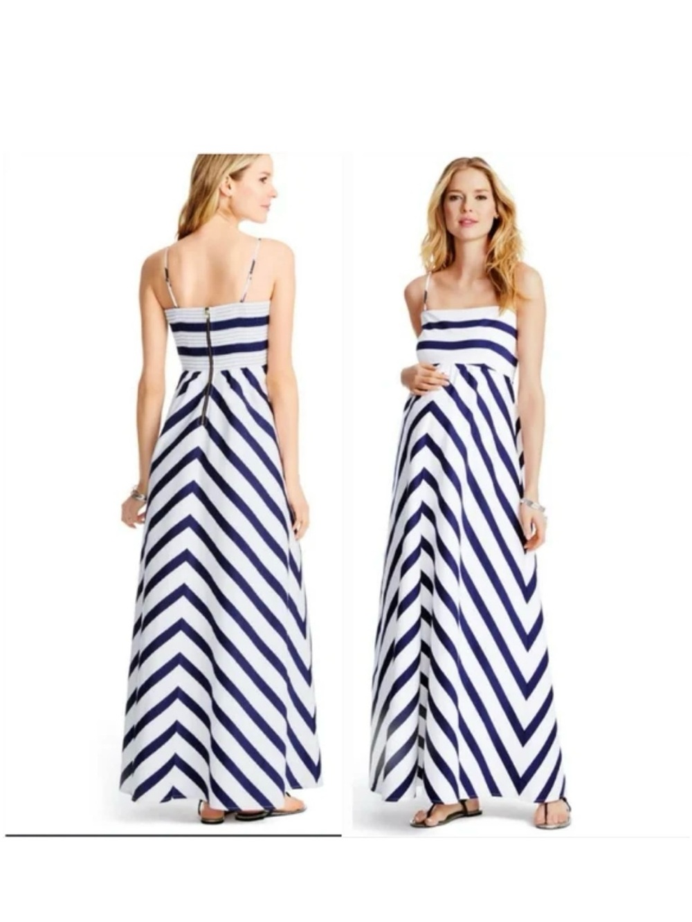Jessica Simpson Navy and White Striped Maxi Dress